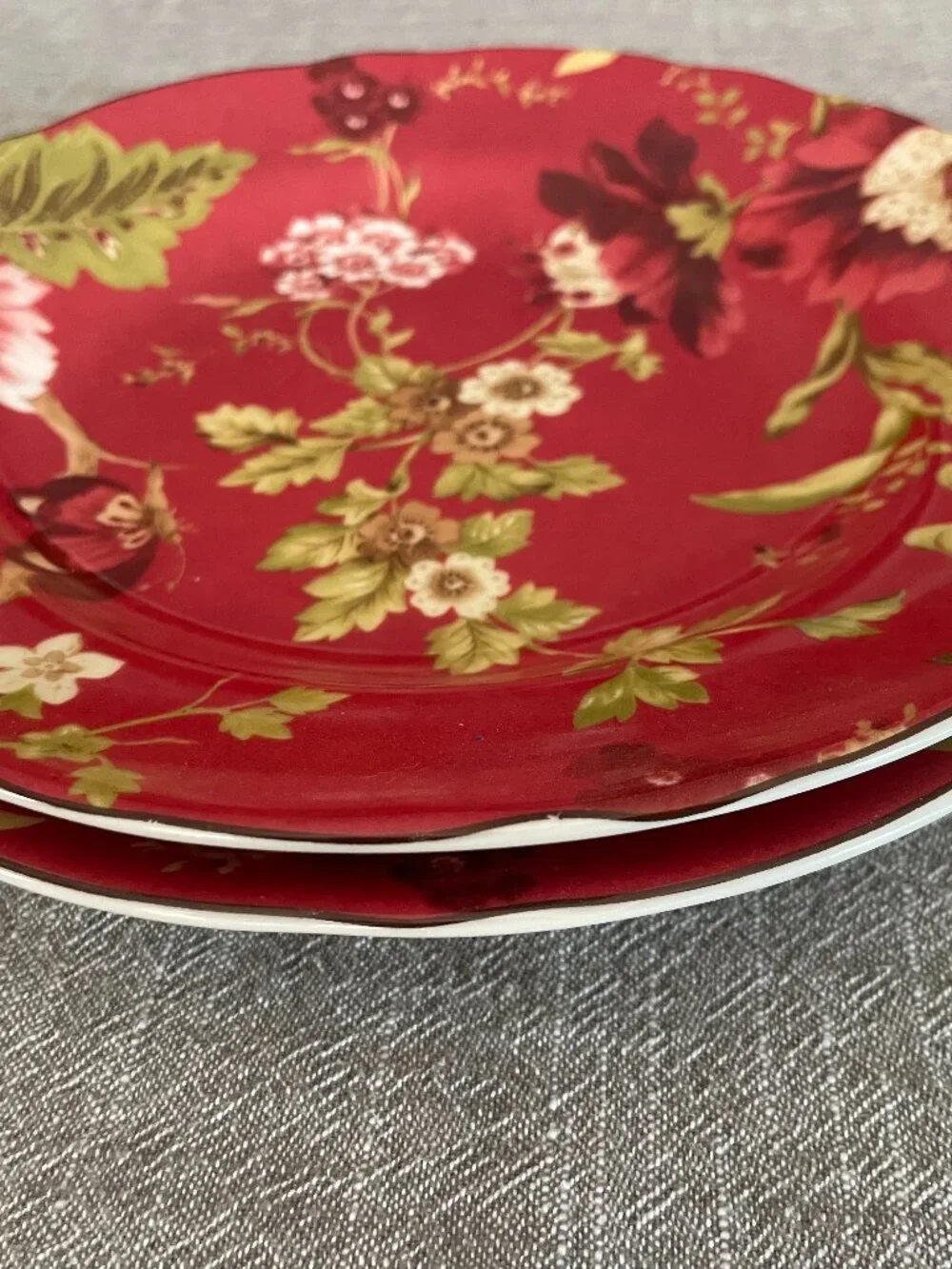 222 Fifth Lutece Red Floral Butterfly Salad Plate 8.75